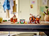 LEGO Donkey Kong set arranged on a wooden table.