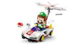 Luigi driving P-Wing kart with music notes.