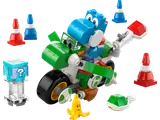 Blue Yoshi on bike with Mario Kart items.