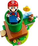 Mario pops out of the warp pipe.