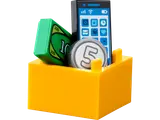 LEGO market cash box with phone, money, and coin.