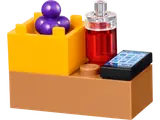 LEGO grapes, bottle, and phone arranged on a plate.