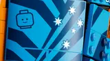 Close-up of blue helmet details.