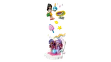Exploded view of minifigures, stage, and accessories.