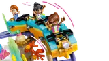 Close-up of LEGO Friends roller coaster cars with riders.
