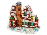 LEGO Gingerbread House with candy decorations and snow.