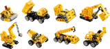 Eight mini LEGO Technic construction vehicles.