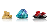 Gold, blue, and red LEGO crystals.