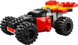 Red, black, yellow LEGO race car.