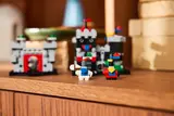 Close-up of castle face and knights.