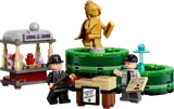 LEGO Harry Potter Ministry scene with minifigures and stands.