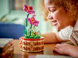 Child admiring the flowerpot.