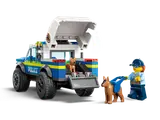 Police truck rear with open roof, dog inside, officer, K9.