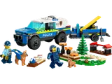 LEGO City police truck, trailer, minifigures, dogs, training course.