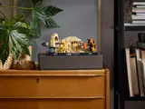 Diorama on a wooden dresser.