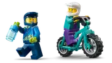 Close-up of LEGO biker minifigures.