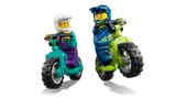 Minifigures jumping their bikes.