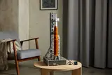 LEGO rocket display in home.