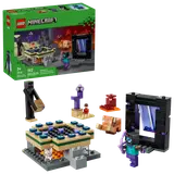Box art and assembled LEGO Minecraft 21584 set.