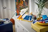 LEGO Nike AF1 display on dresser.
