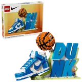 LEGO Nike Dunk set display with product box.