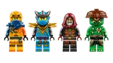 Four detailed LEGO Ninjago minifigures in a row.