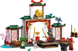 Ninja training at a detailed temple gate with four minifigures and accessories.