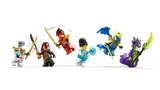 Six diverse LEGO Ninjago minifigures in a lineup.