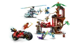 Multi-point action scene with LEGO Ninjago vehicles and treehouse.