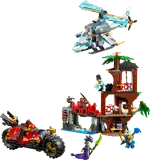 Full LEGO Ninjago set with vehicles, treehouse, and minifigures.
