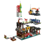 Exploded view of modular LEGO Ninjago City Markets (71799).