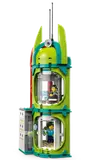 Close-up of green tower with functional elevator in LEGO Ninjago City Markets.