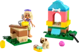 Nova building a doghouse with her pug.