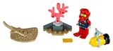 LEGO City Ocean Diver set components: minifigure, stingray, coral, propulsion unit.