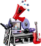 Dynamic view of the LEGO Olivia Rodrigo set with a floating effect, highlighting the case and accessories.