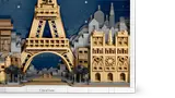 Close-up of Notre Dame, Eiffel Tower base.