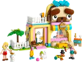Front view of LEGO Friends Pet Accessories Shop with minifigures and pets.