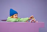 Child interacting with sign.