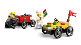 Minifigures by their vehicles.
