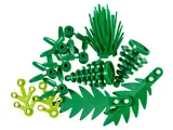 Various green LEGO plant pieces.