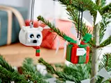 Ornaments on a Christmas tree.