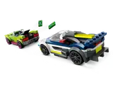 Rear view of the green muscle car and blue police car with money tiles.