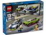 Back of the LEGO City 60415 box with cars, minifigures, and QR code.
