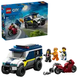 Box art and assembled LEGO Police Transport Van set.