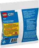 Back of LEGO City 30693 polybag with warnings and discount offer.