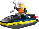 LEGO City police minifigure on a black and blue water scooter with a wrench.
