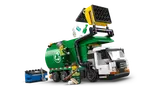 LEGO Recycling Truck actively collecting, with two minifigures and bins.