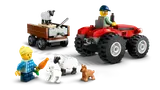 Tractor and trailer separated, farm animals nearby.