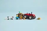 Complete LEGO farm set arranged on blue background.