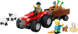 LEGO City tractor with trailer, minifigures, and farm animals.